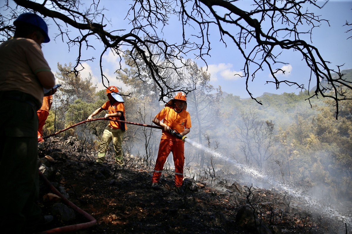 Muğla'nın Fethiye ilçesinde ormanlık alanda çıkan yangın havadan ve karadan müdahaleyle...