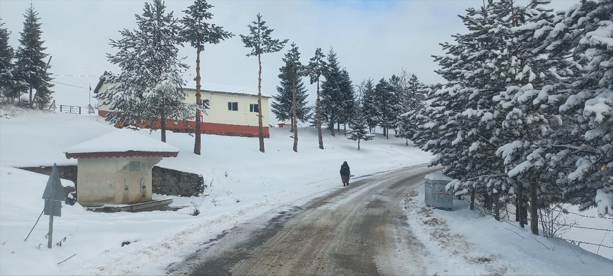 Ordu'nun Gölköy ilçesinde etkisini olan kar yağışı sonrası ilçe beyaza büründü.