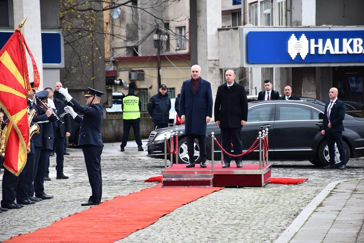 TBMM Başkanı Numan Kurtulmuş, Kuzey Makedonya Meclisi ziyaretinde Meclis Başkanı Afrim Gaşi...