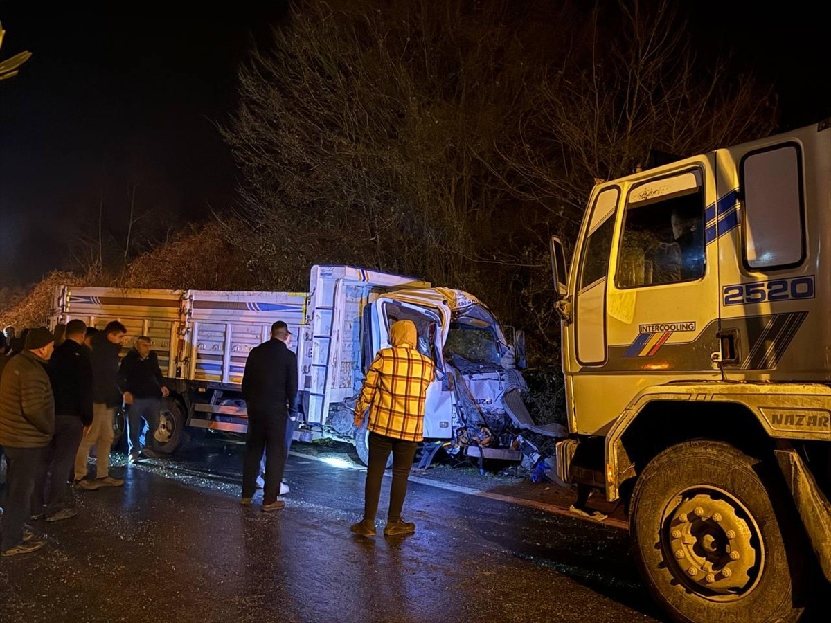 Düzce'nin Akçakoca ilçesinde kargo aracı ile kamyonun çarpışması sonucu 1 kişi ağır...