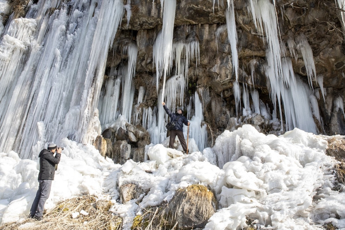 Van'da soğuk havanın etkili olduğu Erciş ilçesindeki Koçköprü Kanyonu'nda buz sarkıtları...