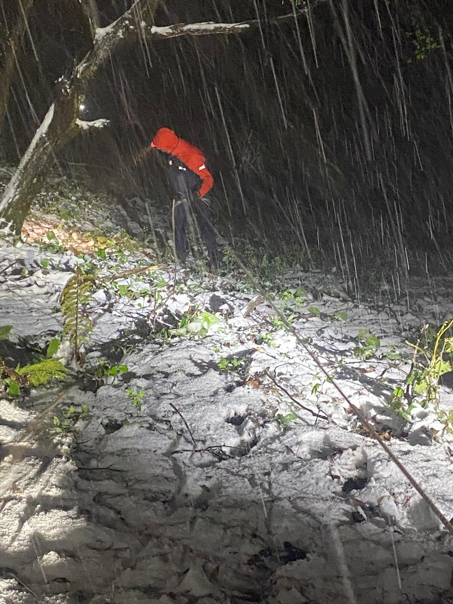 Sakarya'nın Geyve ilçesinde kar yağışı nedeniyle kayganlaşan yolda şarampole devrilen otomobilde...