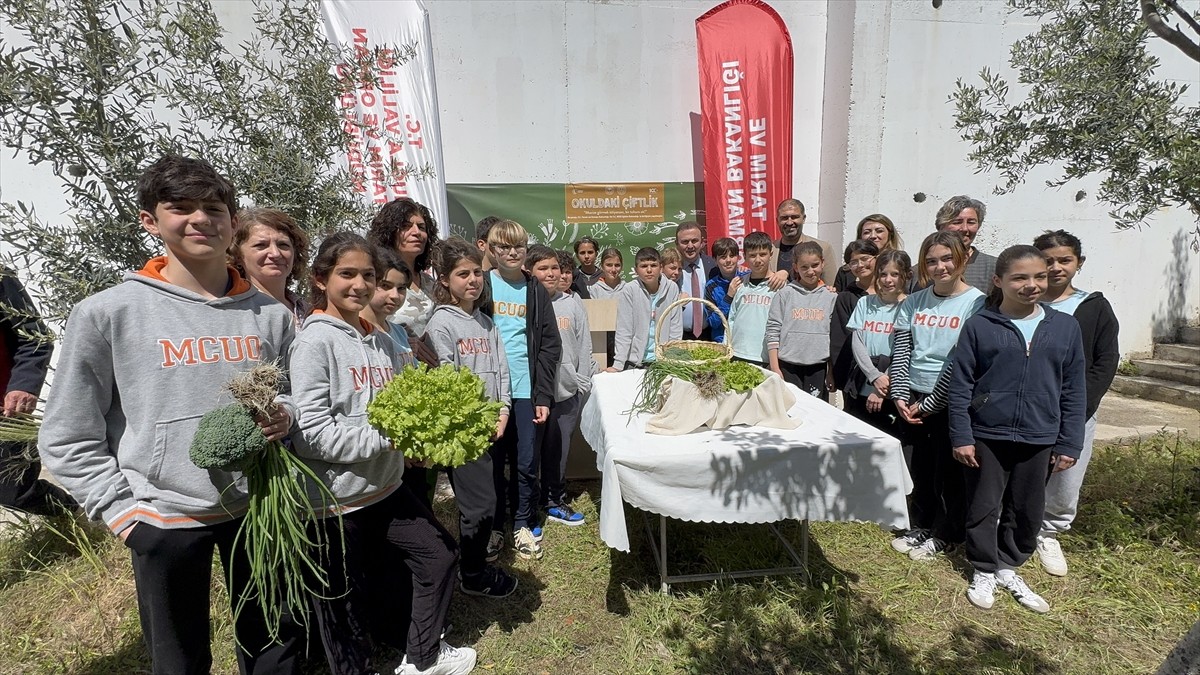 Muğla'nın Bodrum ilçesinde "Okuldaki Çiftlik Projesi" kapsamında serada yetiştirilen ürünlerin...