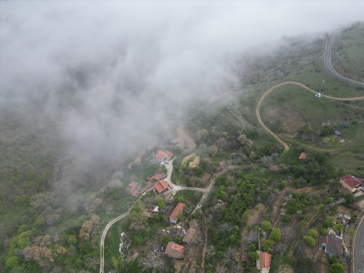 Tekirdağ'da Ganos Dağı eteklerinde oluşan sis bulutu havadan görüntülendi. 