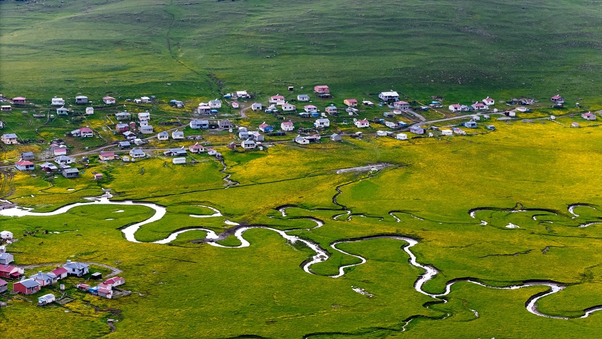 Ardahan'da derelerin kıvrılarak oluşturduğu menderesler, çevresini saran ilkbahar renkleriyle...
