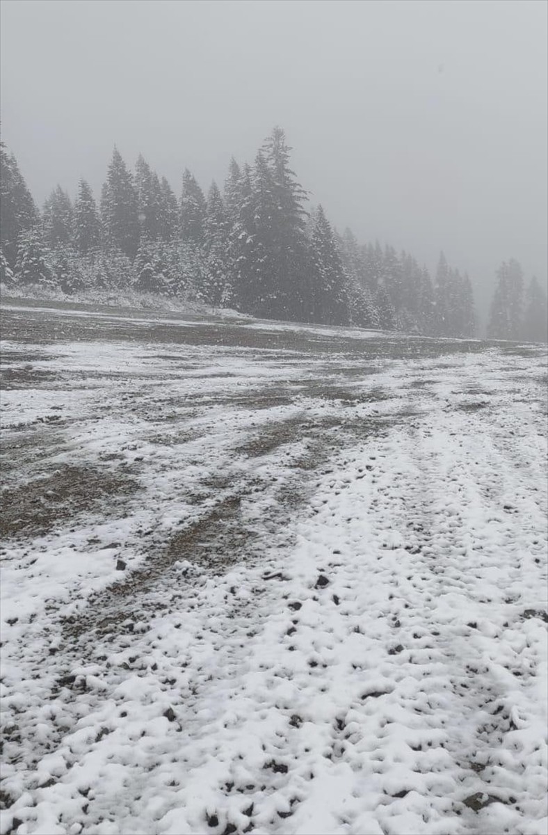 Çankırı'nın Ilgaz ilçesinde bulunan Ilgaz Dağı'nın eteklerine kar yağdı.