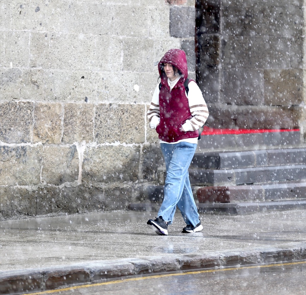Erzurum'a ilkbahar mevsiminin son ayı olan mayısta lapa lapa kar yağdı.
