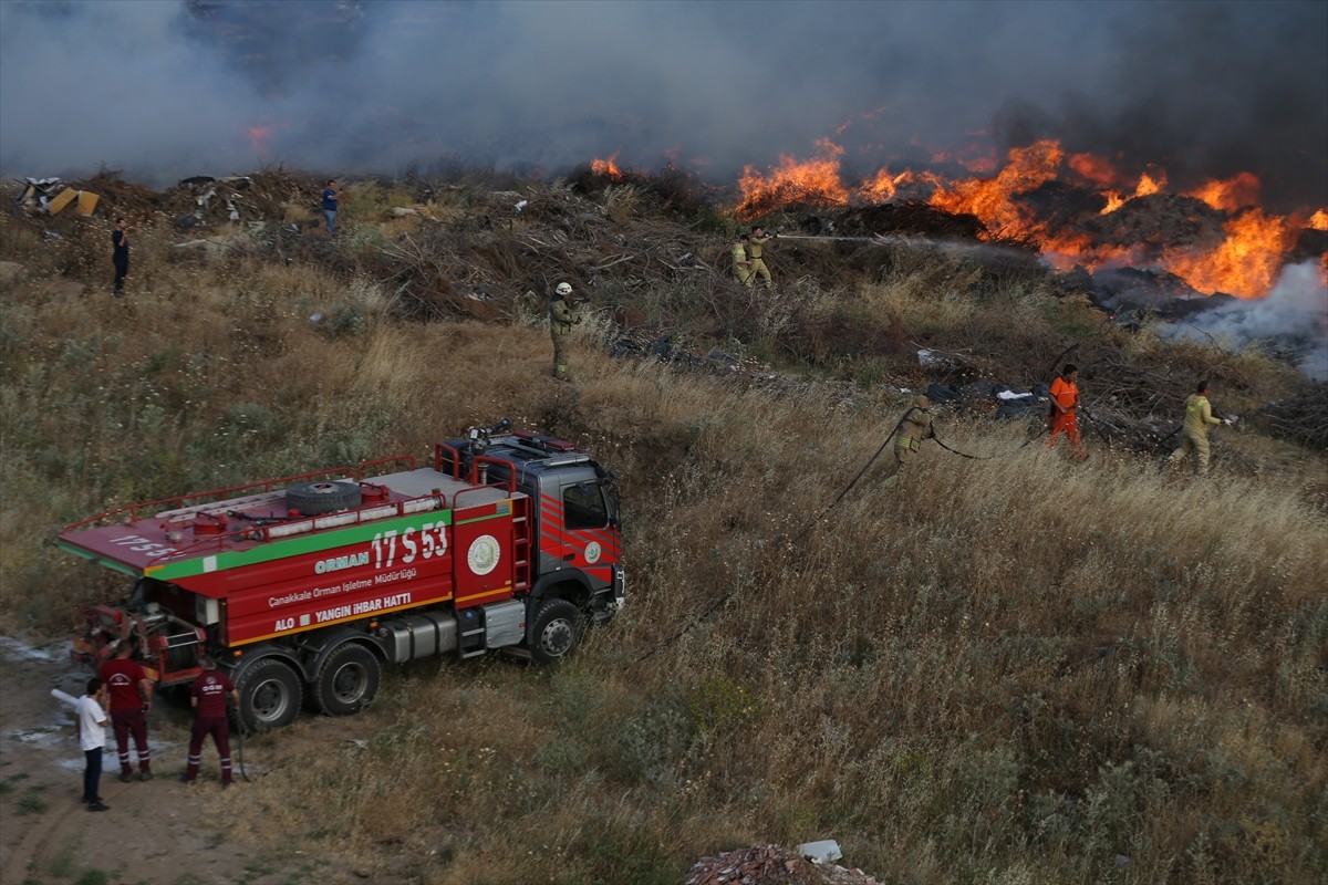 Çanakkale'de otluk alanda çıkan yangın kontrol altına alındı.