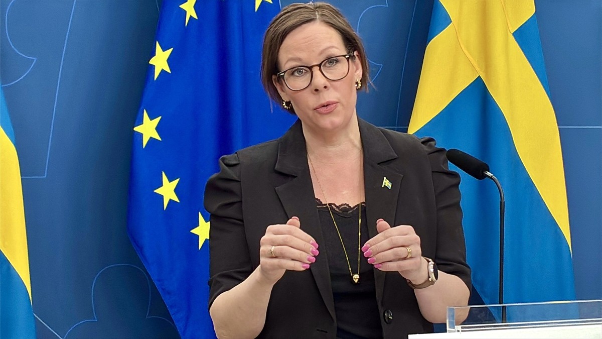 İsveç Dışişleri Bakanı Maria Malmer Stenergard, başkent Stockholm'de düzenlediği basın...