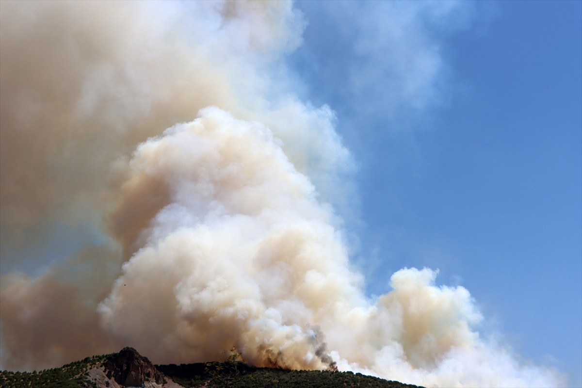 Manisa'nın Kula ilçesinde çıkan orman yangınına ekipler havadan ve karadan müdahale ediyor.