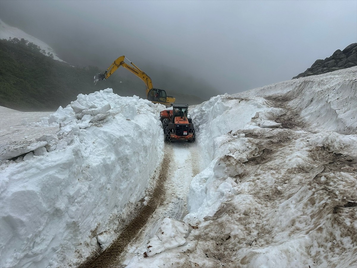 Rize'nin Çamlıhemşin ilçesine bağlı Eğrisu Yaylası'nda karla mücadele çalışması...