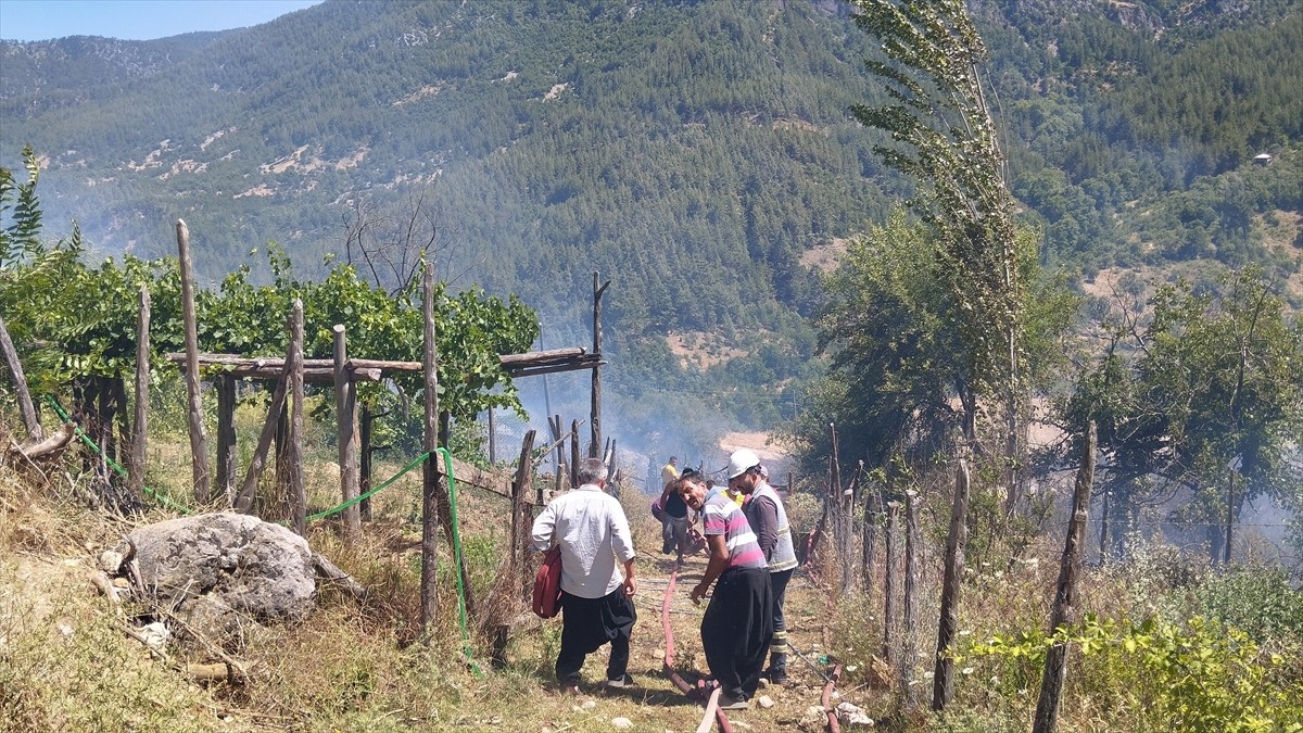 Adana'nın Saimbeyli ilçesinde çalılık alanda çıkan yangın, evlere ve ormana sıçramadan kontrol...