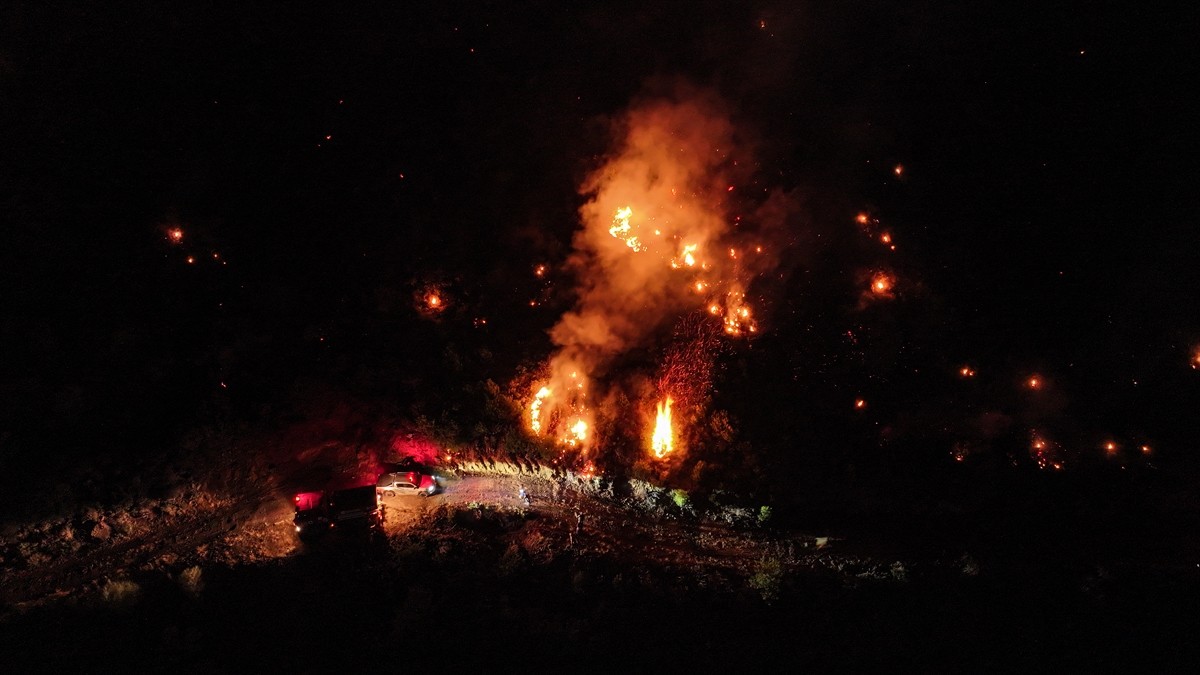 Hatay'ın merkez Antakya ilçesinde dün başlayan orman yangınına ekiplerin müdahalesi devam...
