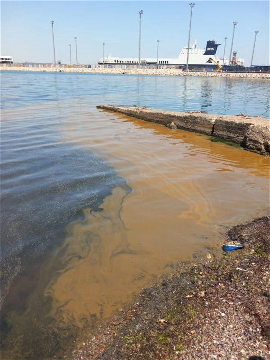 Yalova'nın Çiftlikköy ilçesinde Marmara Denizi'ne yağmur suyu kanalıyla atık yağ benzeri malzeme...