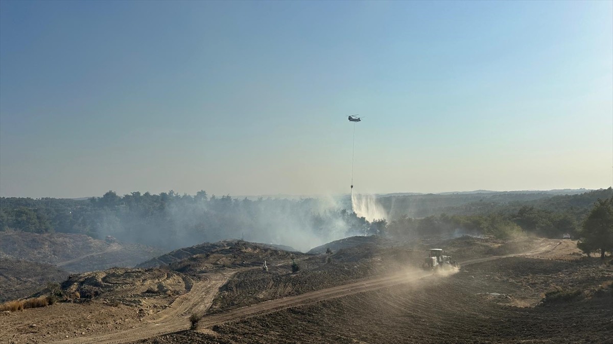 Adana'nın Sarıçam ilçesinde çıkan orman yangınına havadan ve karadan müdahale ediliyor.