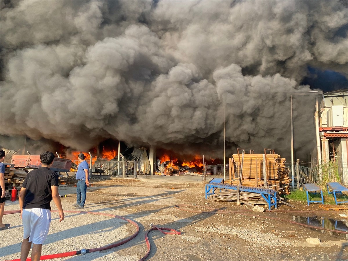 Antalya'nın Serik ilçesinde iki firmaya ait depolarda çıkan yangına itfaiye ekipleri müdahale...