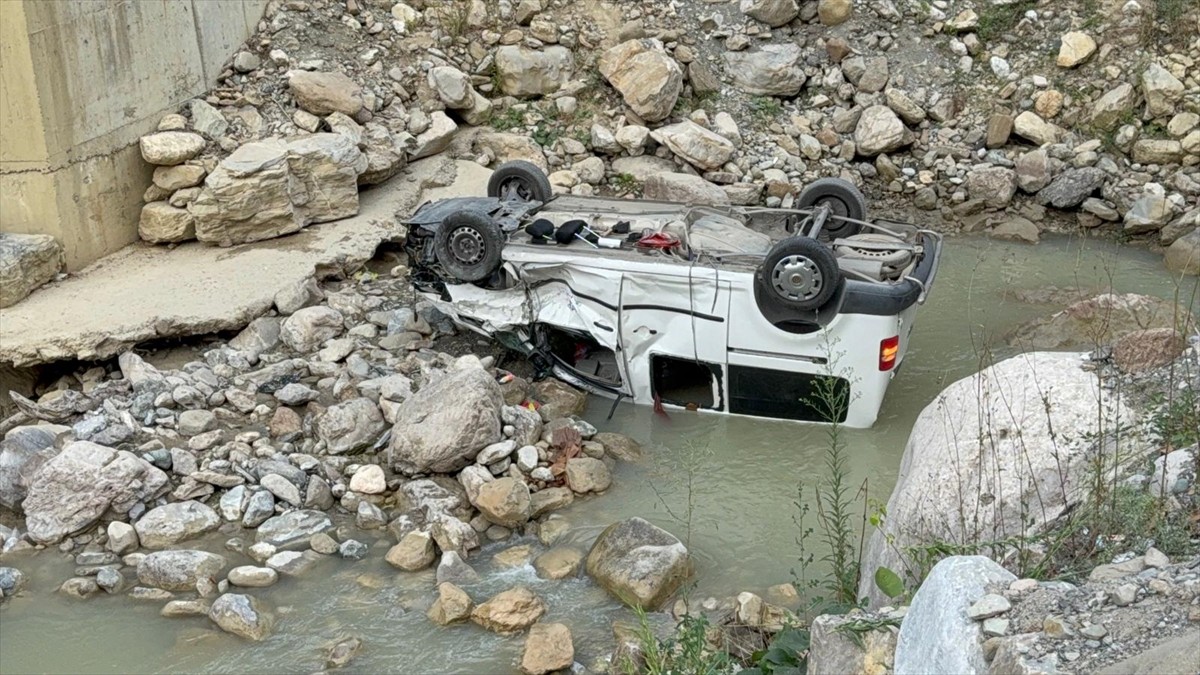 Düzce'de hafif ticari aracın dereye devrilmesi sonucu 2'si çocuk 5 kişi yaralandı.