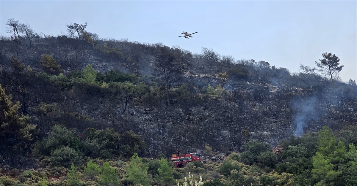 Muğla'nın Seydikemer ilçesinde ormanlık alanda çıkan yangın, yerleşim yerlerine sıçramadan kontrol...