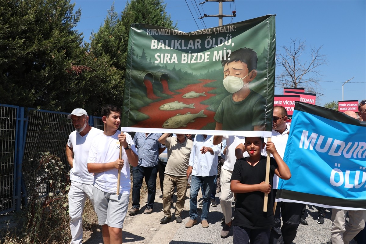 Sakarya'nın Akyazı ilçesinden geçen Mudurnu Deresi'nin fabrika atıklarıyla kirletildiği...
