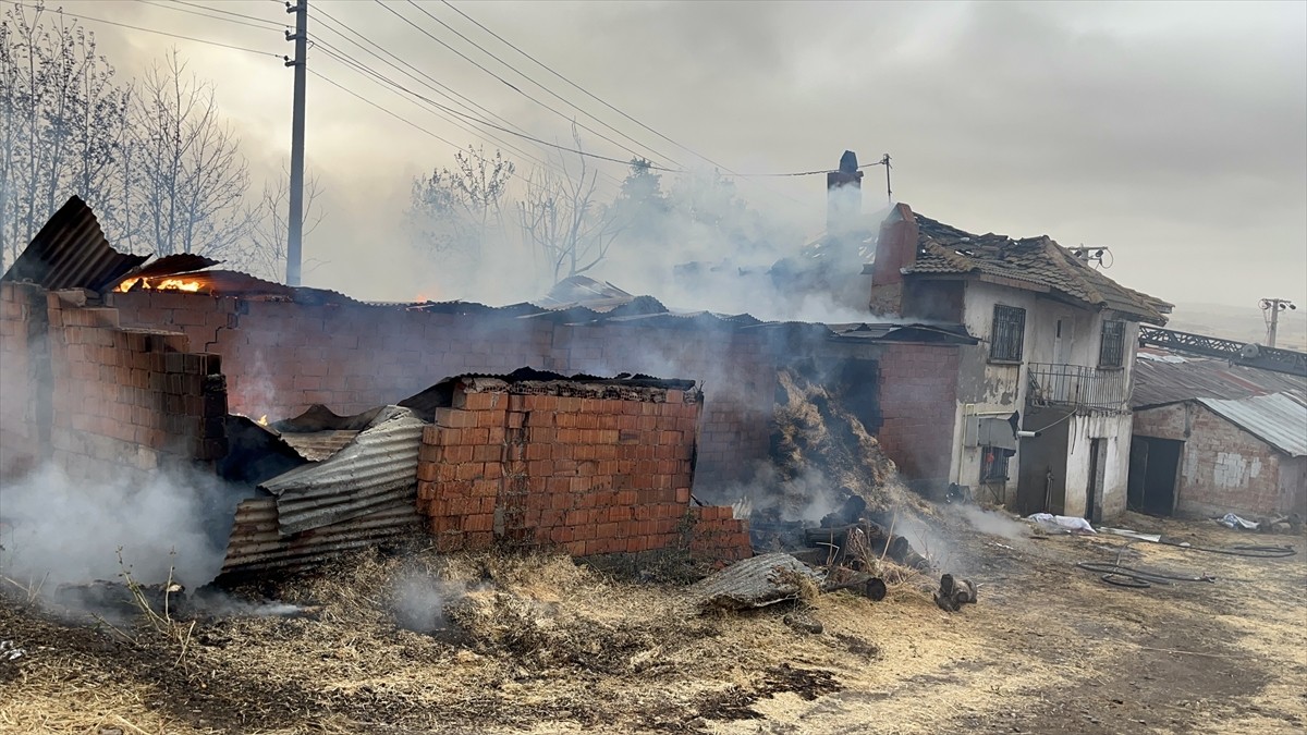 Çankırı'nın Çerkeş ilçesinde çıkan yangında samanlık kullanılamaz hale geldi, bitişiğindeki ev...