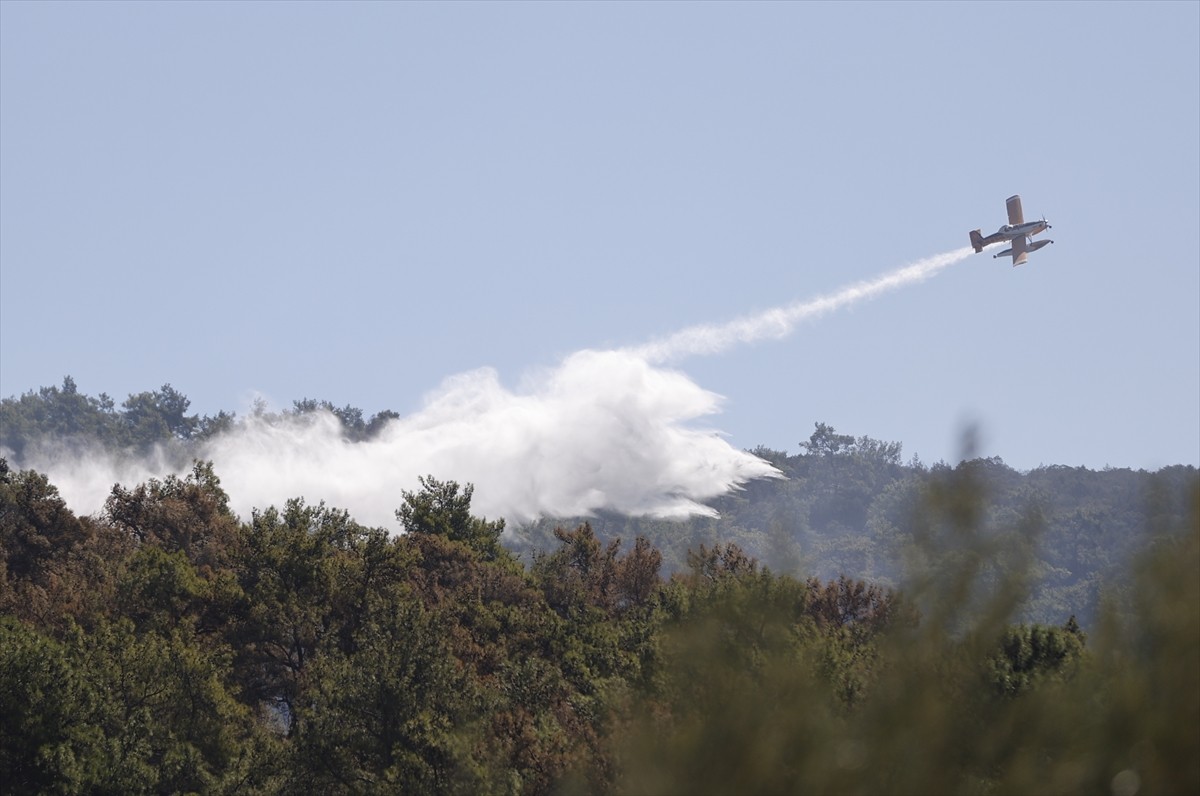 Muğla'nın Milas ilçesinde çıkan orman yangınına ikinci gününde de havadan ve karadan müdahale...