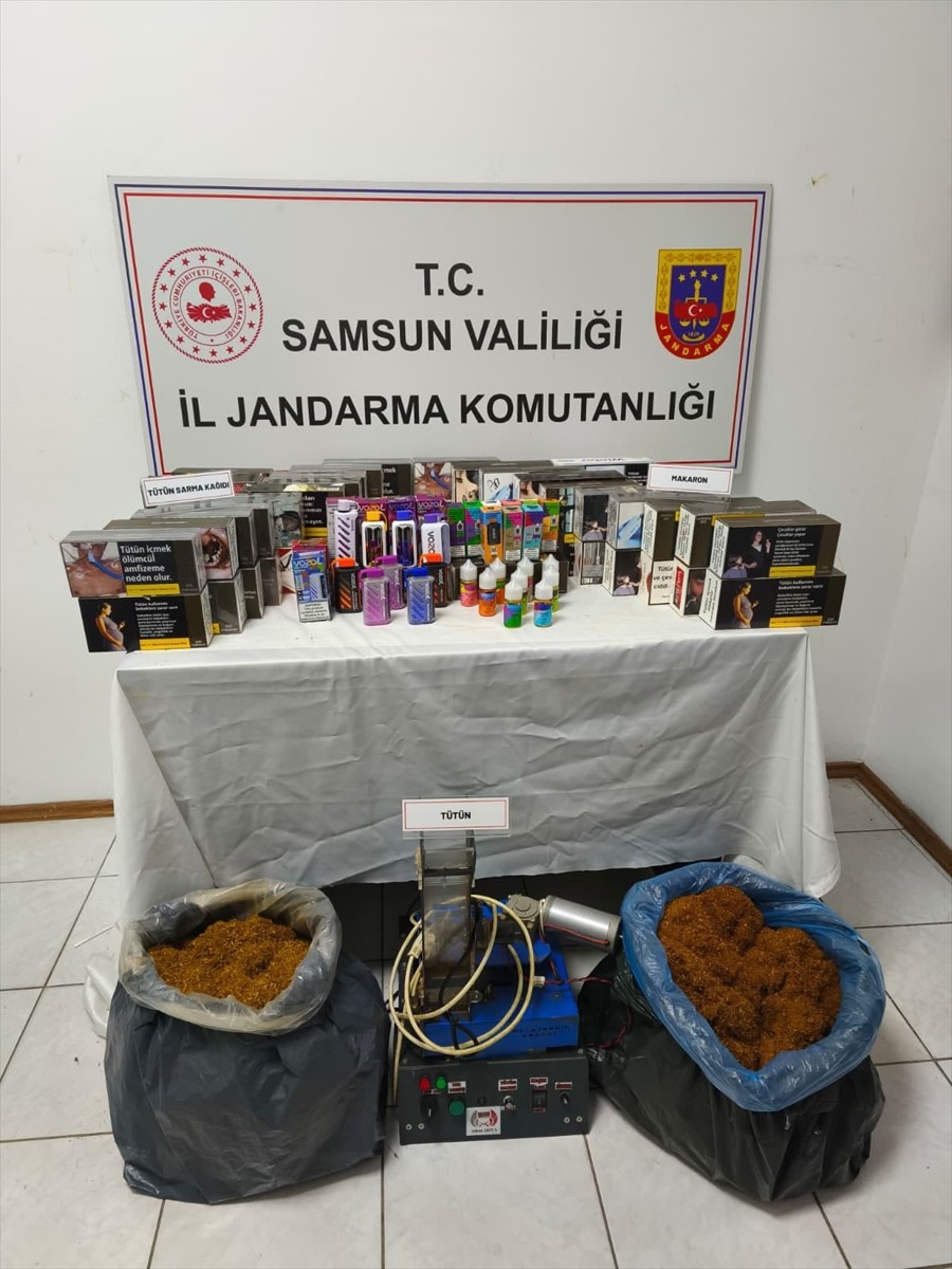 Samsun'un Tekkeköy ilçesinde kaçak tütün, bandrolsüz sigara ve elektronik sigara operasyonunda 4...