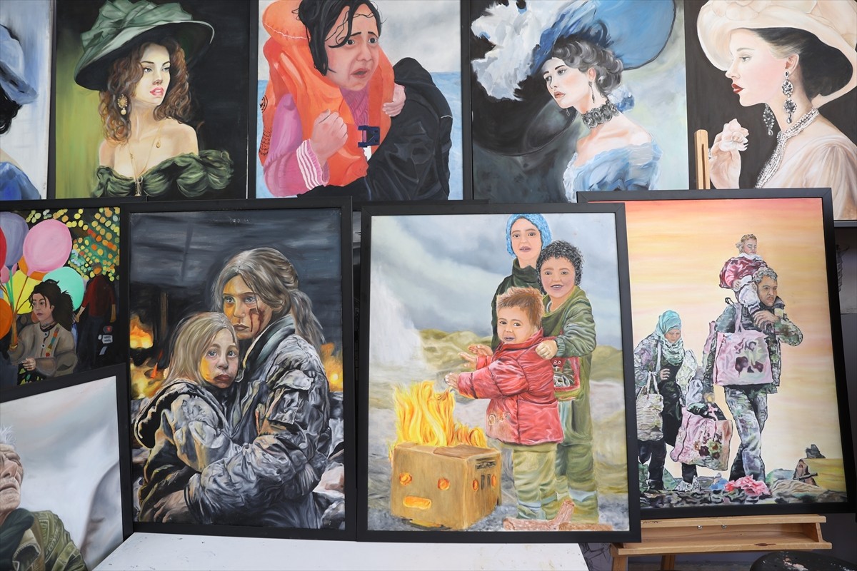 Mardinli resim öğretmeni Esengül Bozdağ Alan, savaş ve göç mağduru kadınların sorunlarını tuvale...