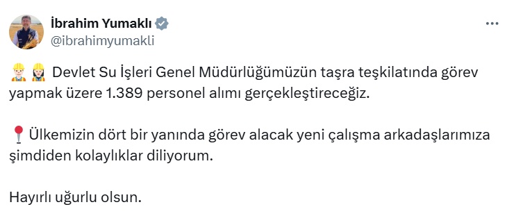 2025 DSİ 1389 Personel Alımı İŞKUR Başvuru Ekranı Bekleniyor! Kontenjan Dağılımı Açıklandı, Başvuru Şartları Neler?