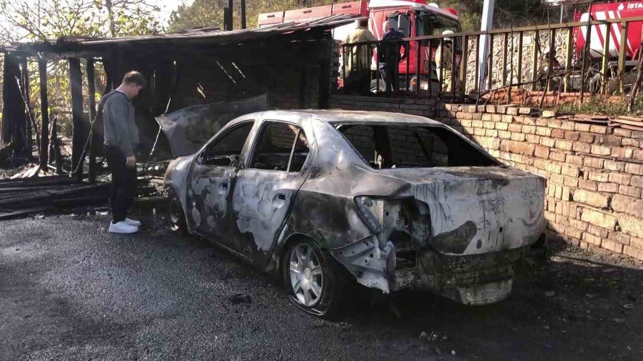 BEYKOZ BİR GARAJ DA ÇIKAN YANGIN GARAJ YAKININDA BULUNAN OTOMOBİLE SIÇRADI. GARAJ VE OTOMOBİL...