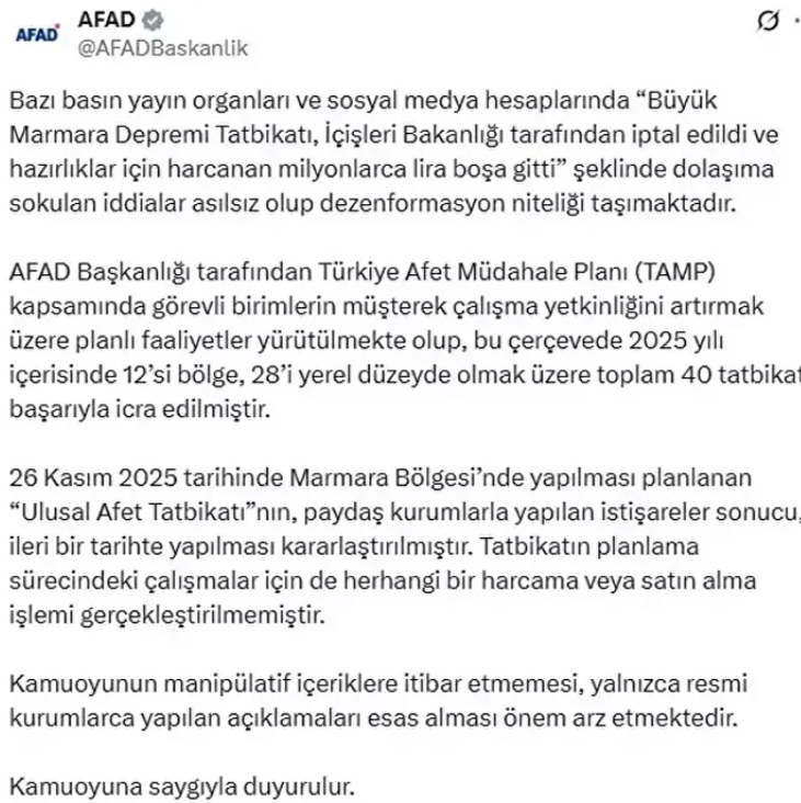Büyük Marmara Depremi Tatbikatı Ne Zaman, Saat Kaçta Yapılacak? AFAD Son Durumu Açıkladı