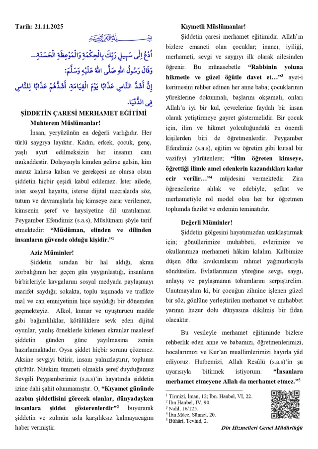 Cuma Namazına Gidecekler Dikkat! Diyanet 21 Kasım 2025 Cuma Hutbesini Açıkladı