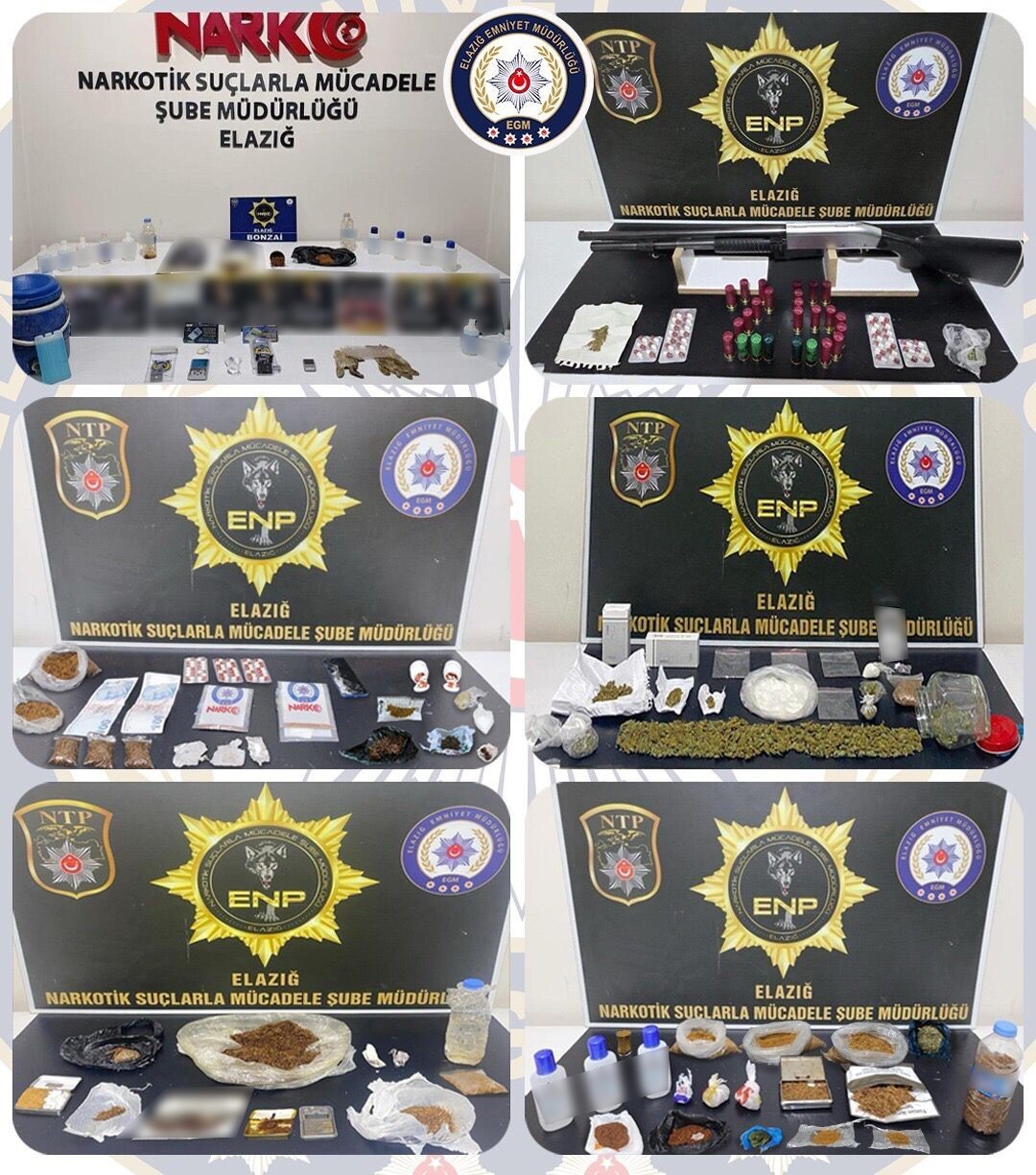 ELAZIĞ’DA SON BİR AYDA DÜZENLENEN OPERASYONLARDA KİLO VE ADET BAZINDA ÇOK SAYIDA UYUŞTURUCU MADDE...