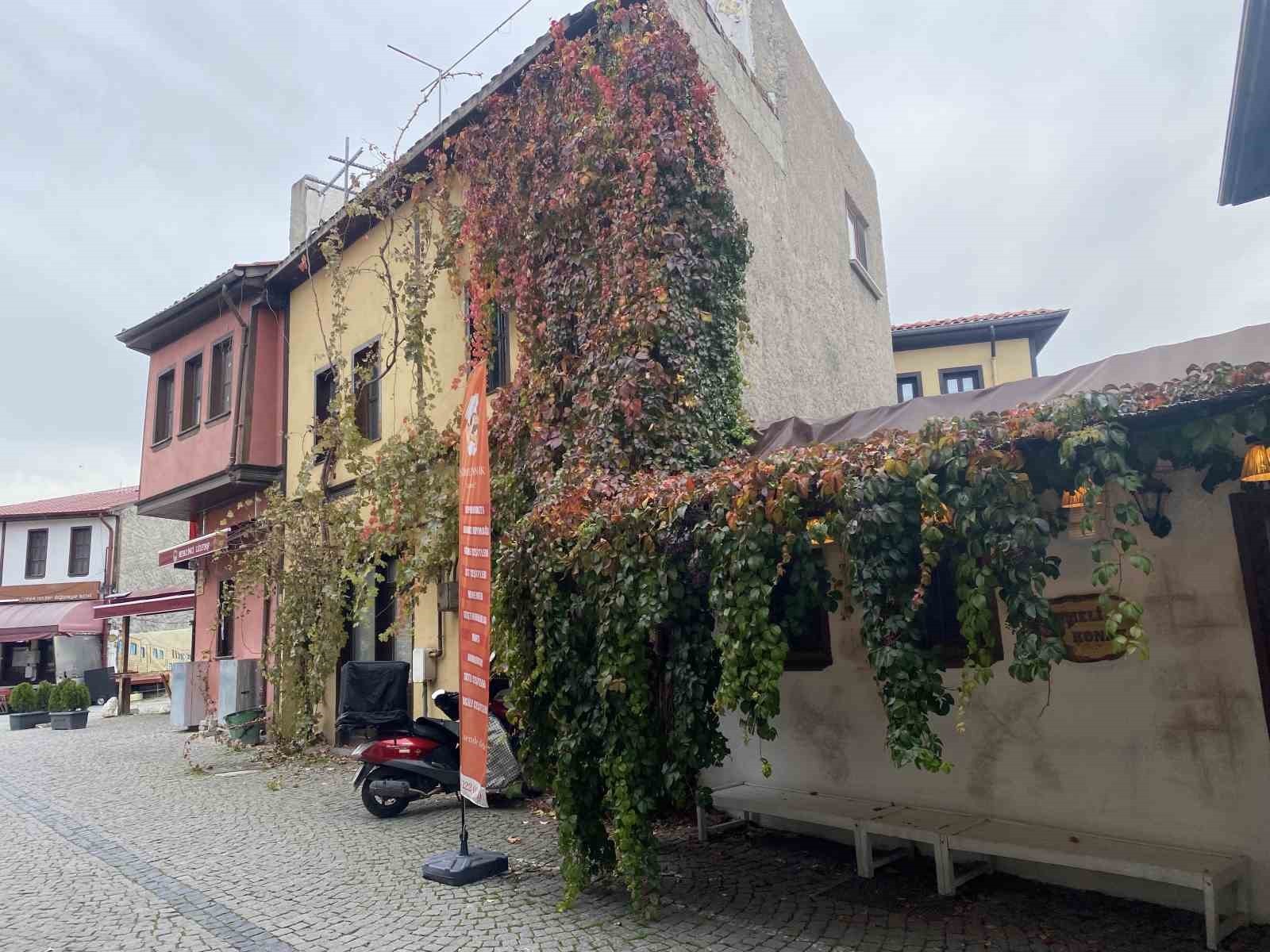 ESKİŞEHİR'DE SONBAHARIN TONLARINA BÜRÜNEN BİTKİLER İLE KAPLANAN TARİHİ YAPI, KARTPOSTALLIK...