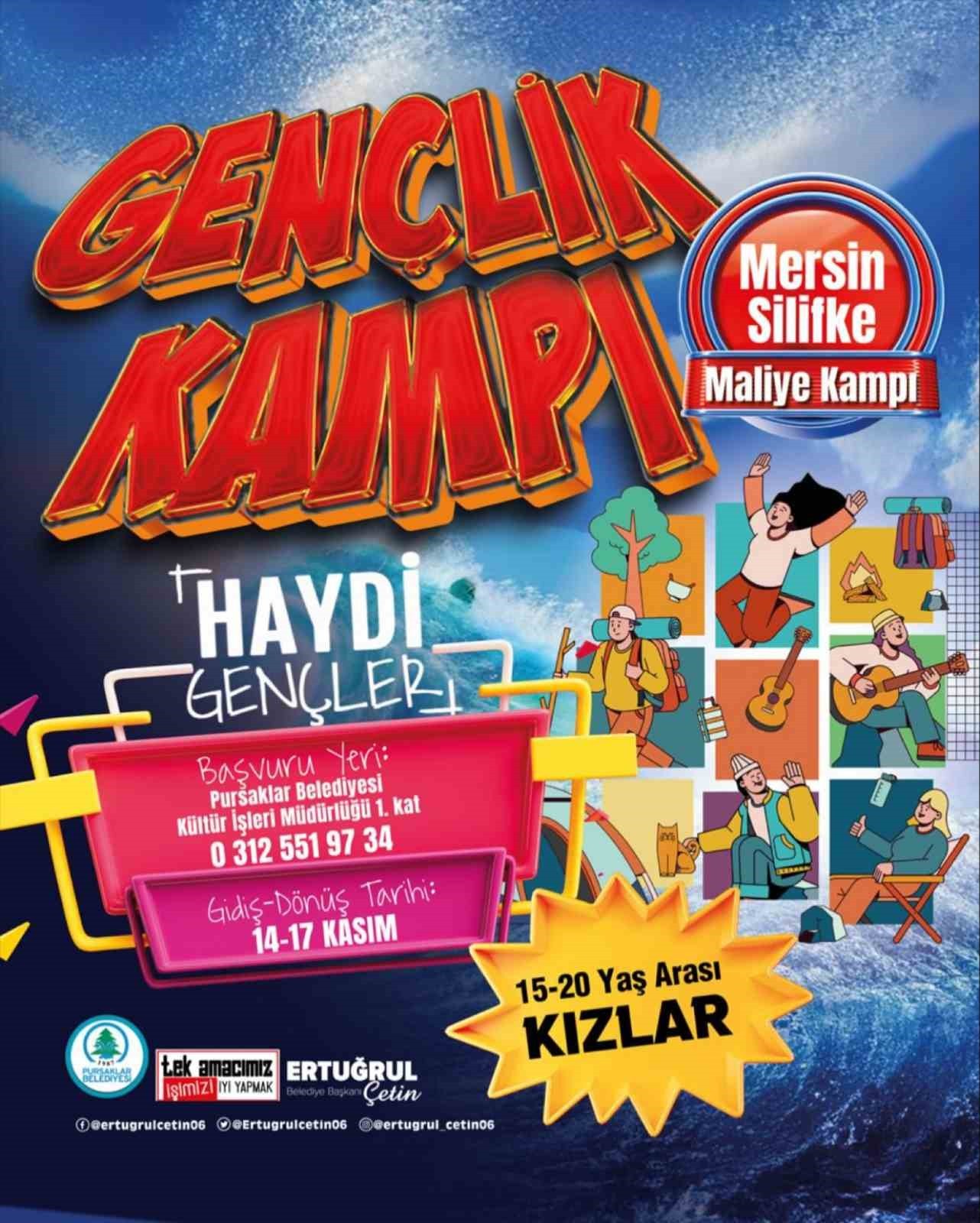 PURSAKLAR BELEDİYESİ, 15-20 YAŞ ARASI GENÇ KIZLARI, MERSİN SİLİFKE GENÇLİK KAMPI'NA...