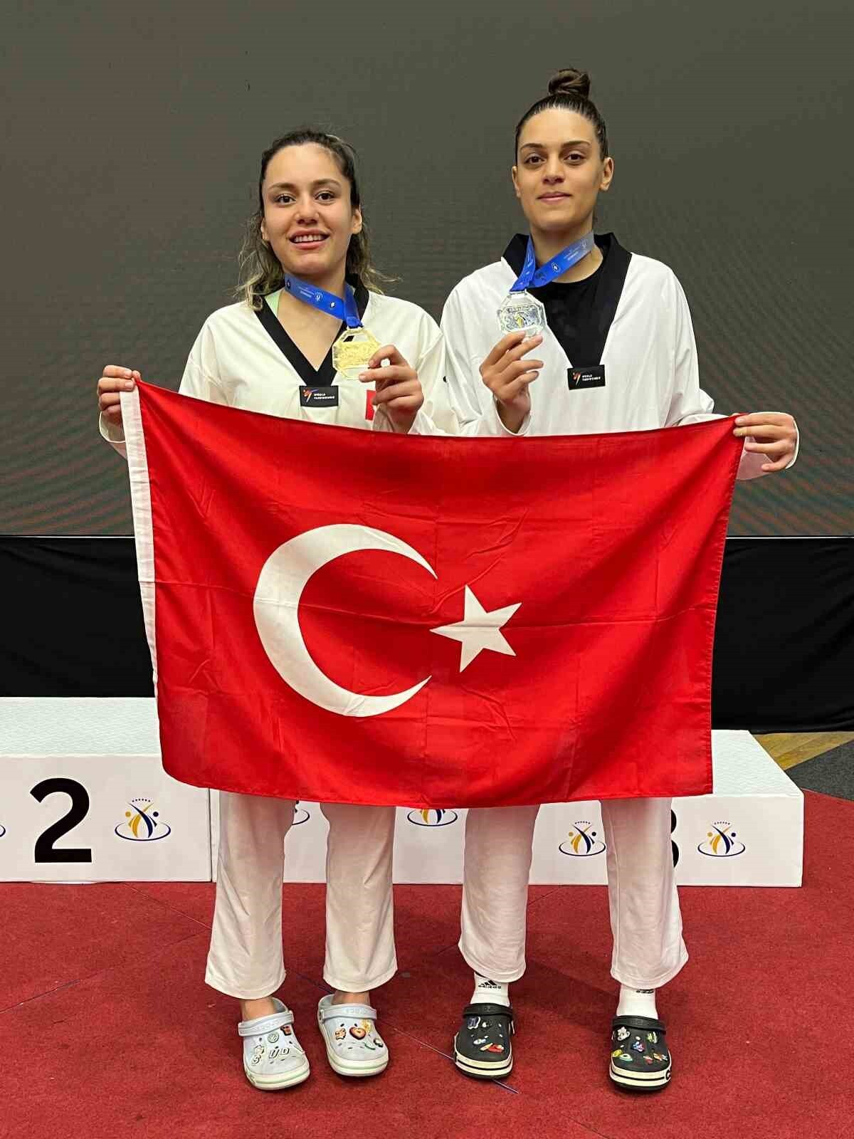 AVRUPA ÜMİTLER TAEKWONDO ŞAMPİYONASI’NIN İLK GÜNÜNDE SUDE YAREN UZUNÇAVDAR (SOLDA) ALTIN, ZEHRA...