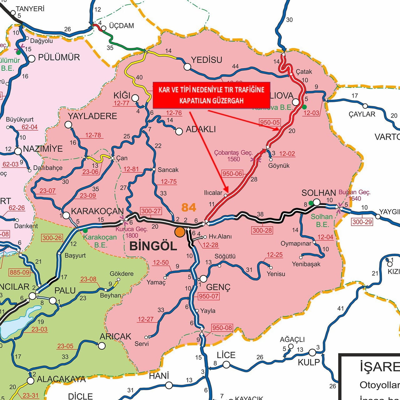 BİNGÖL’DE BAZI YOLLAR KAR YAĞIŞI NEDENİYLE TRAFİĞİNE KAPATILDI