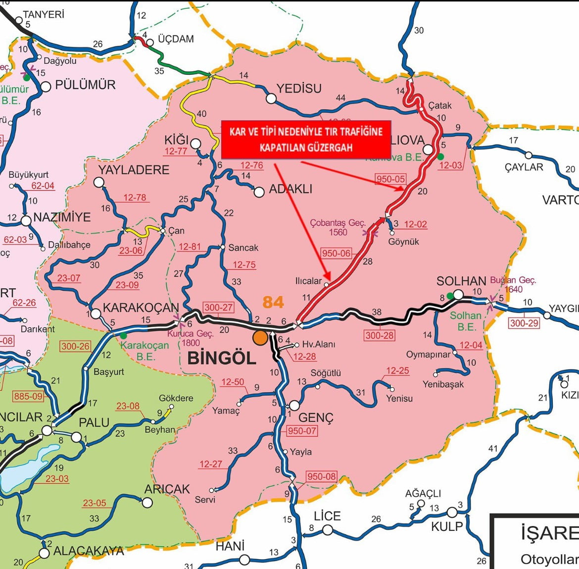 BİNGÖL-ERZURUM KARA YOLU TIR TRAFİĞİNE KAPATILDI