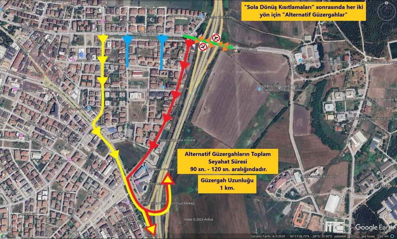 BURSA'DA GÖRÜKLE BAĞLANTI KAVŞAĞINDA YOĞUNLUĞU AZALTMAK AMACIYLA DOĞU-BATI YÖNÜNDE SOLA DÖNÜŞE...