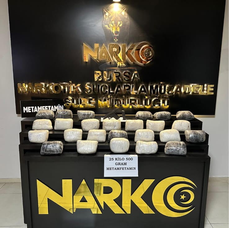 BURSA'DA YAPILAN NARKOTİK OPERASYONUNDA 25.5 KİLO METAMFETAMİN ELE GEÇİRİLİRKEN 4 KİŞİDE GÖZALTINA...