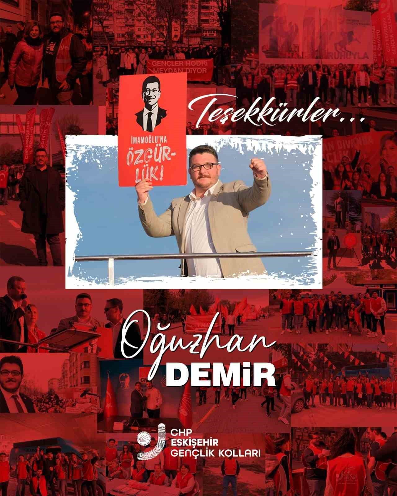 CUMHURİYET HALK PARTİSİ (CHP) ESKİŞEHİR GENÇLİK KOLLARI BAŞKANI OĞUZHAN DEMİR, GÖREVİNDEN İSTİFA...