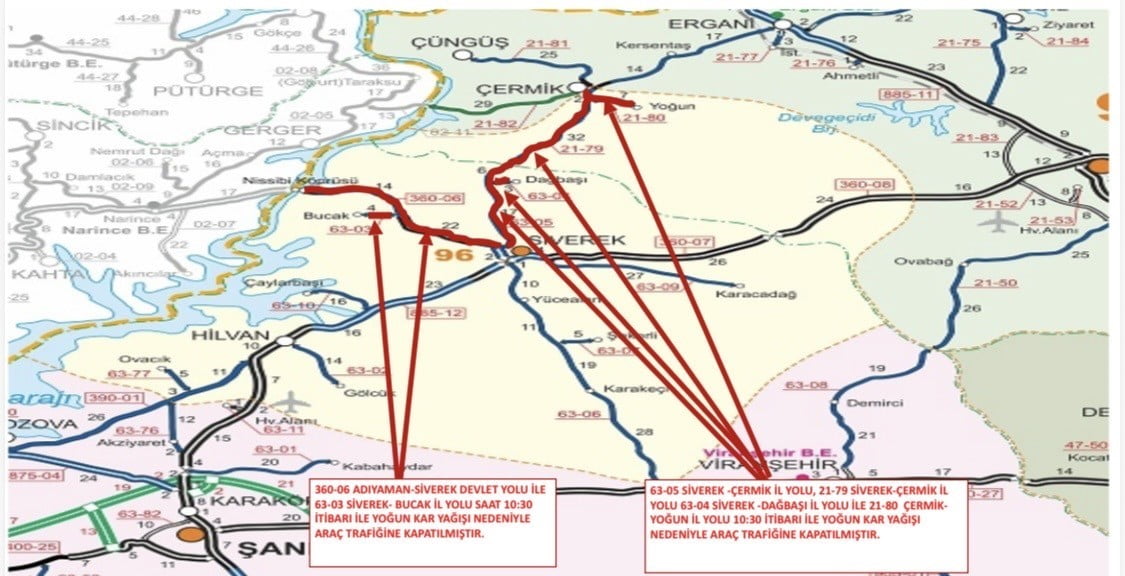DİYARBAKIR'IN ÇERMİK İLÇESİ İLE ŞANLIURFA'NIN SİVEREK İLÇESİNİ BAĞLAYAN YOL, YOĞUN KAR YAĞIŞI...