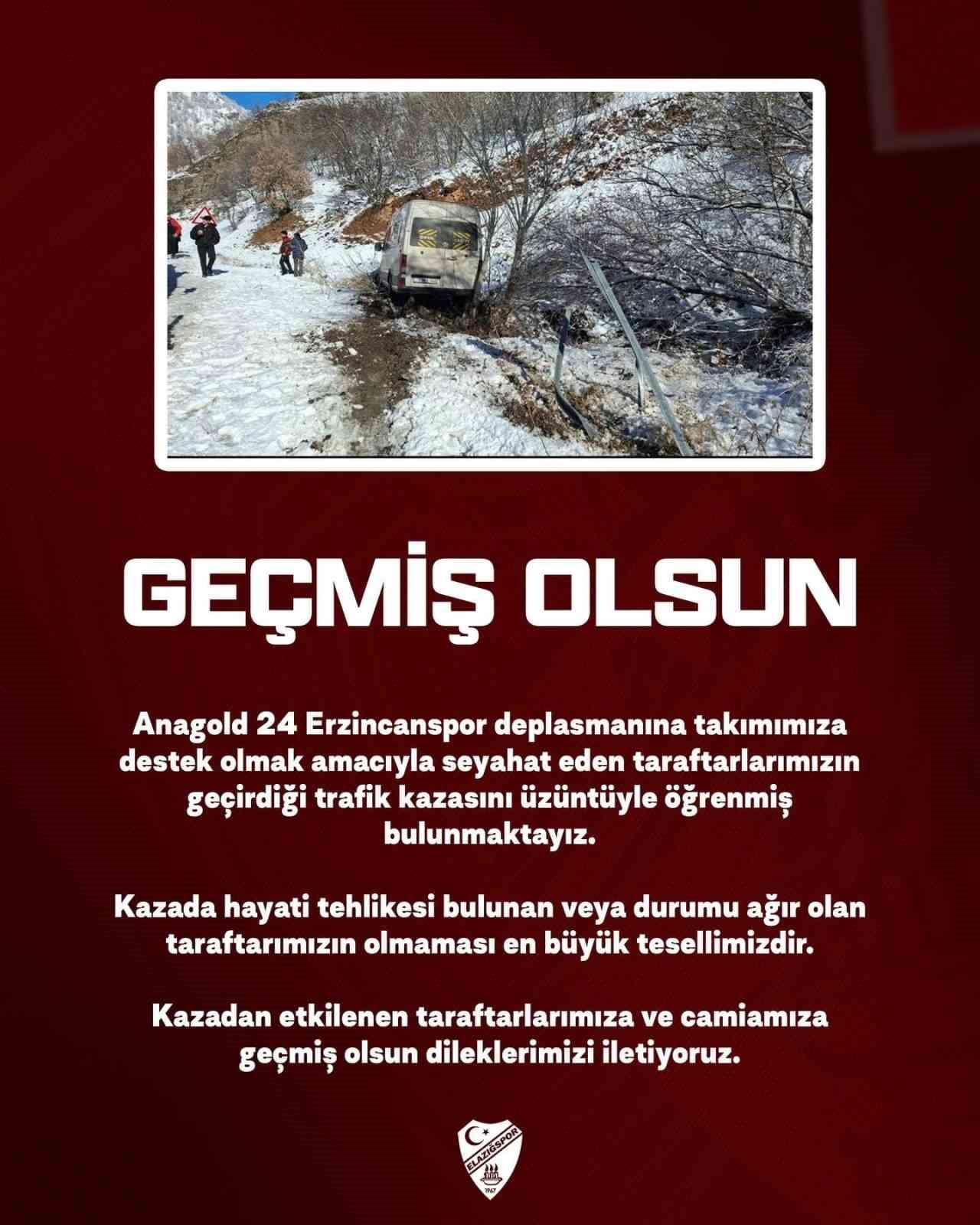 ELAZIĞSPORLU TARAFTARLAR ERZİNCAN’A GİDERKEN KAZA YAPTI