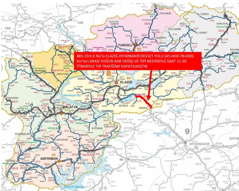 ETKİLİ OLAN KAR YAĞIŞI VE TİPİ NEDENİYLE ELAZIĞ-DİYARBAKIR KARAYOLUNUN 45-78. KİLOMETRELERİ...
