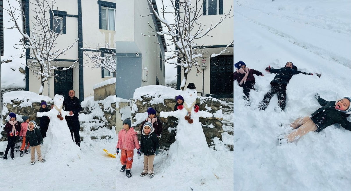 HAKKARİ’DE ETKİLİ OLAN KAR YAĞIŞININ ARDINDAN KARDAN ADAM YAPAN ÇOCUKLAR GÜNÜN KEYFİNİ...