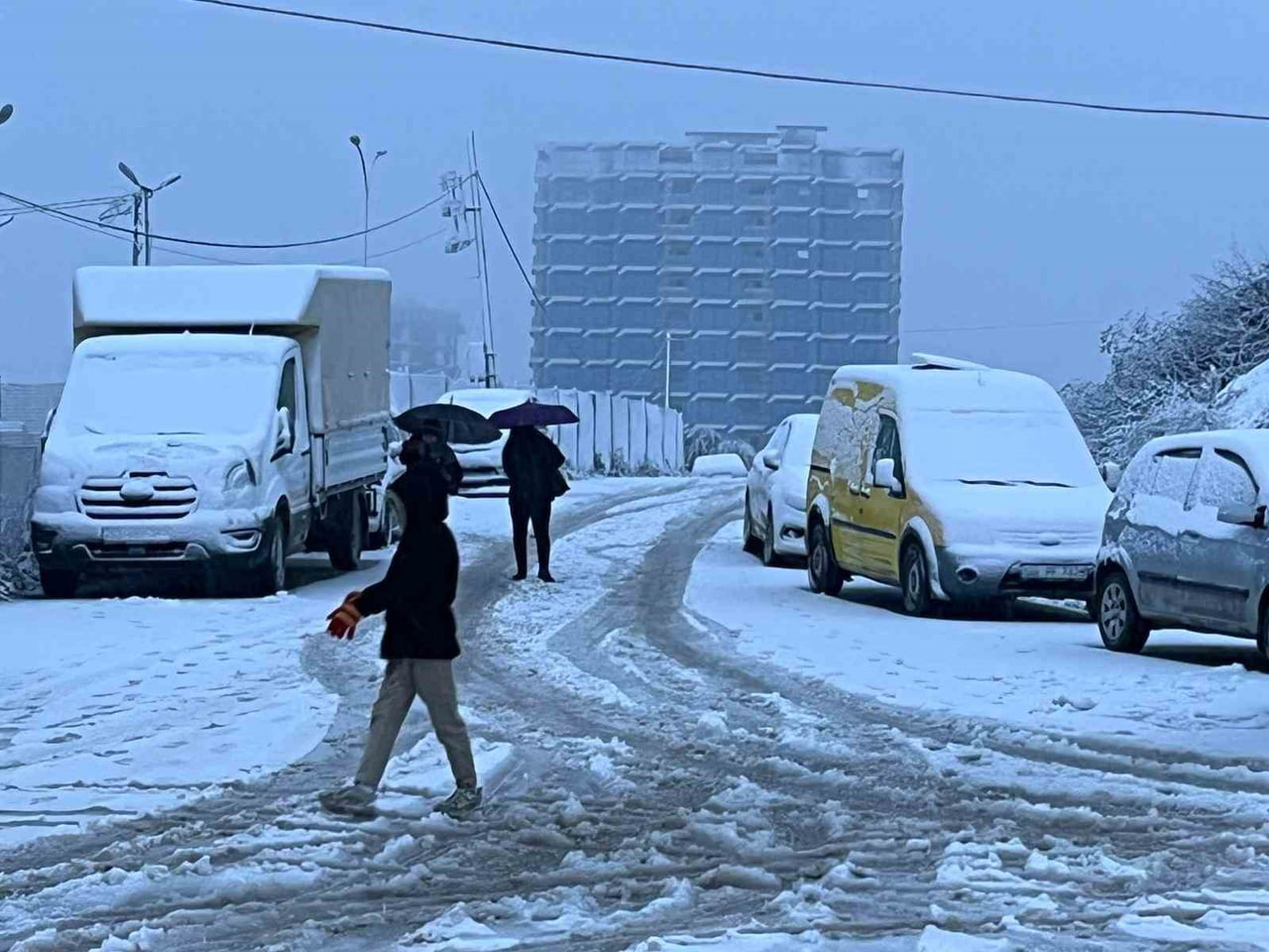 HATAY'DA ETKİLİ OLAN KAR YAĞIŞIYLA BİRLİKTE ÇEVRE BEYAZA BÜRÜNDÜ.