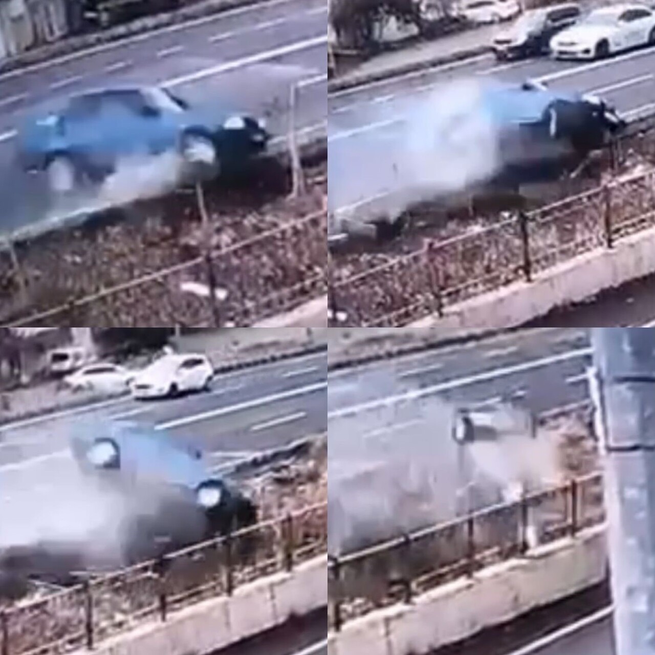 KAHRAMANMARAŞ'TA  OTOMOBİLİN TAŞKIN DRENAJ KANALINA UÇMA ANI GÜVENLİK KAMERASINA SANİYE SANİYE...