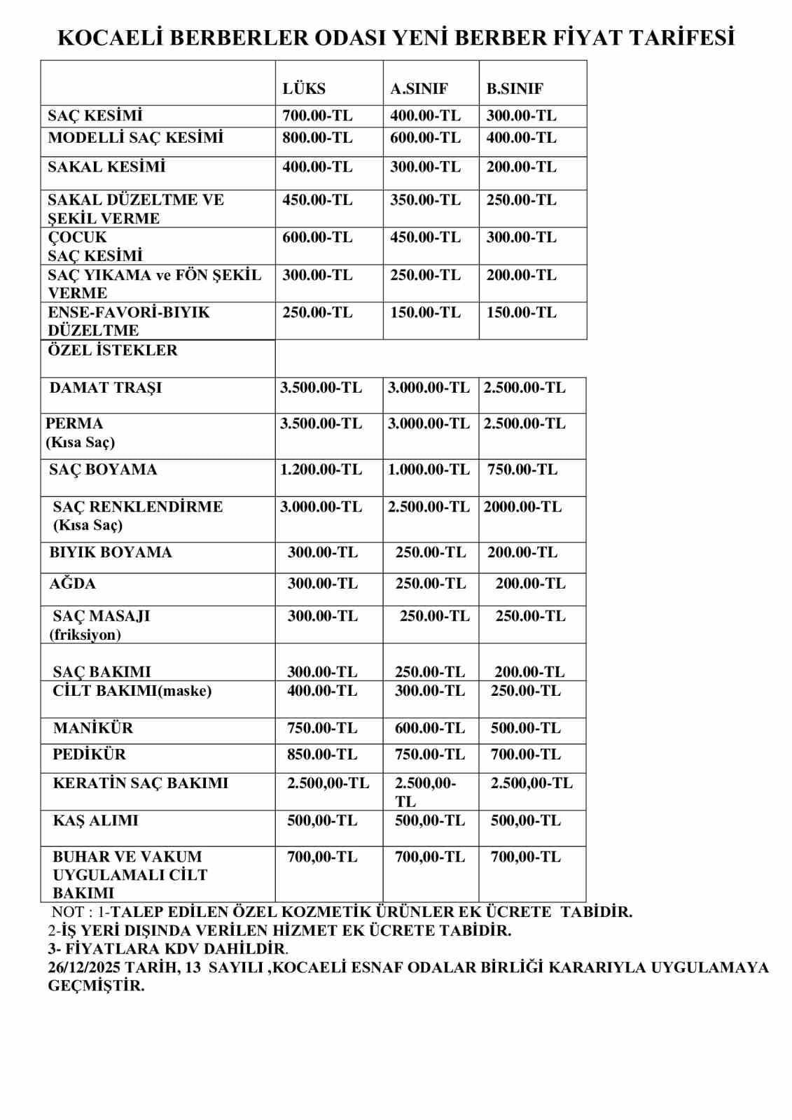 KOCAELİ BERBERLER ESNAF VE SANATKARLAR ODASI BAŞKANI MUSTAFA BOZKURT, YENİ YILDA UYGULAMAYA...