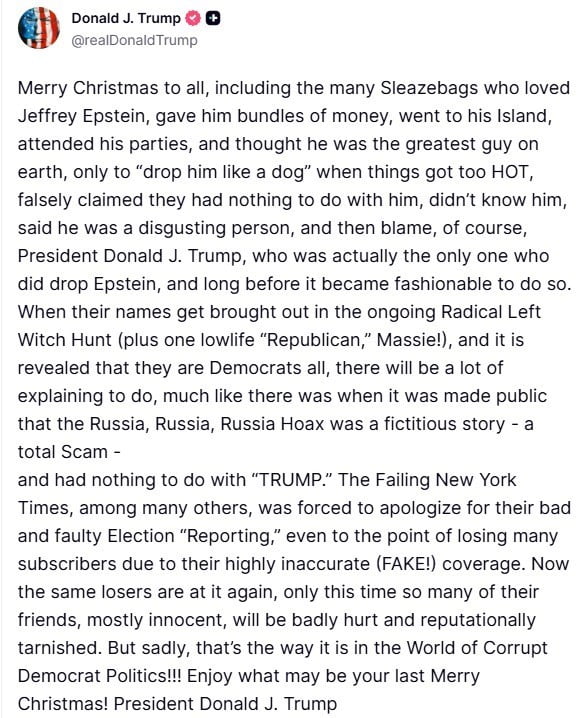 TRUMP’TAN DEMOKRATLARA EPSTEİN UYARISI: "ÇOĞU MASUM BİRÇOK ARKADAŞLARININ İTİBARI...