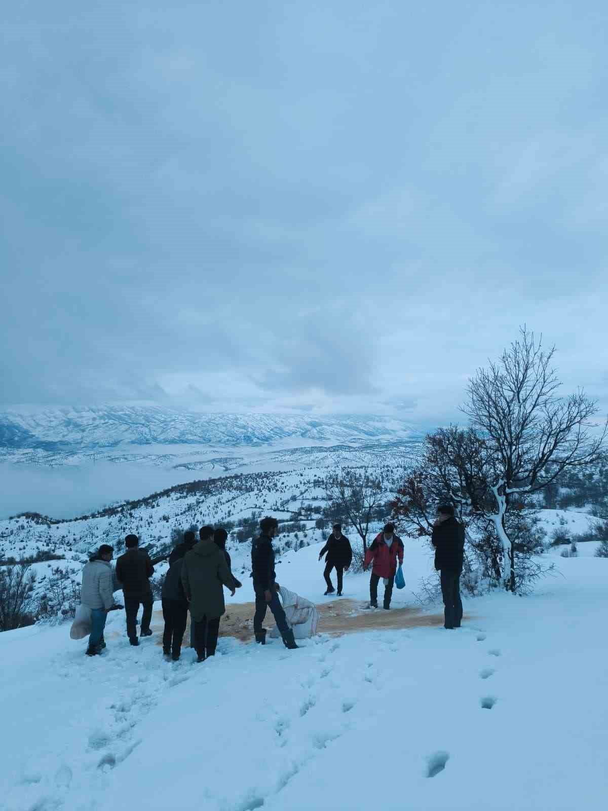 ELAZIĞ'IN ARICAK İLÇESİNDE YOĞUN KAR YAĞIŞI NEDENİYLE YİYECEK BULMAKTA ZORLANAN YABAN HAYVANLARI...