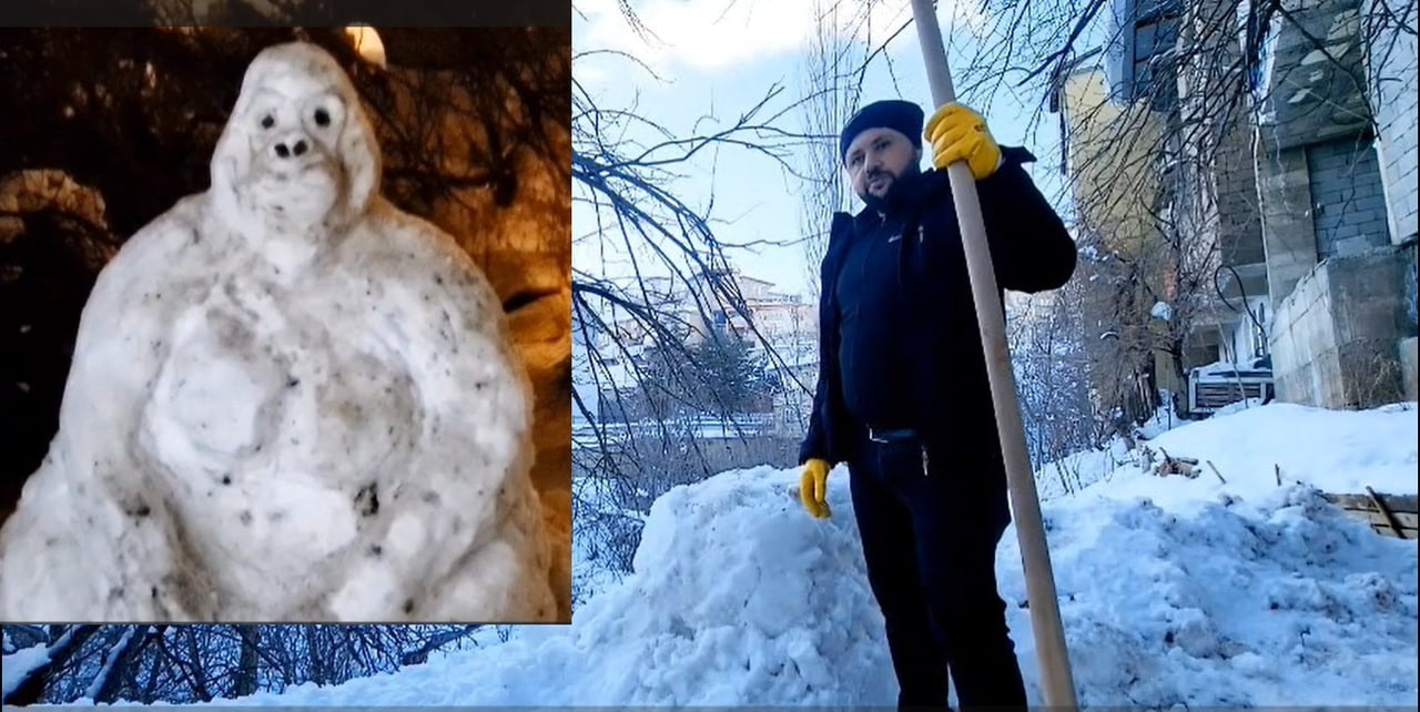 HAKKARİ'NİN YENİ MAHALLESİ'NDE İKAMET EDEN İLHAN KAYHAN İSİMLİ GENÇ, KAR YIĞINLARINI SANATA...